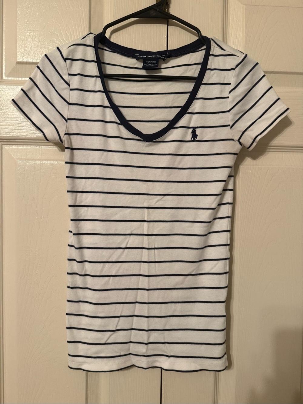 Ralph Lauren White Tee with Navy Stripes and V-Neck